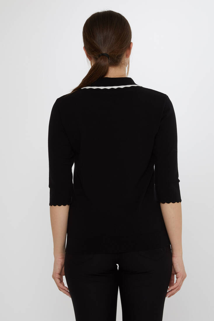 Women's Knitwear Patterned Black-Ecru - 31814 | KAZEE