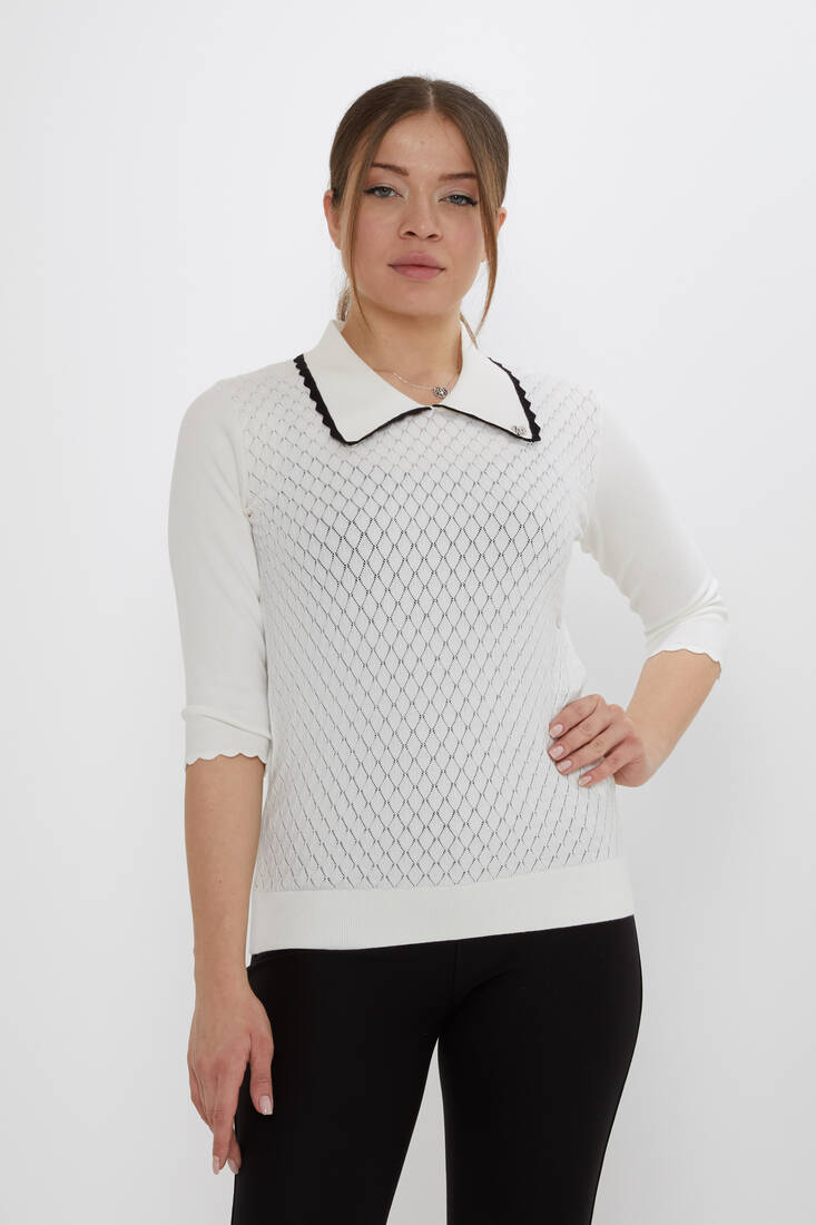 Women's Knitwear Patterned Ecru-Black - 31814 | KAZEE