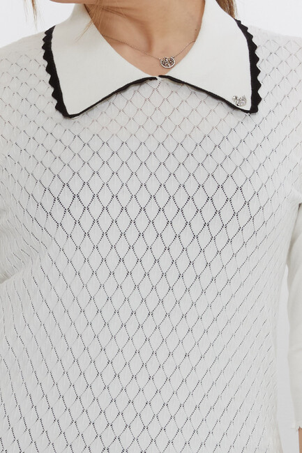 Women's Knitwear Patterned Ecru-Black - 31814 | KAZEE - Thumbnail