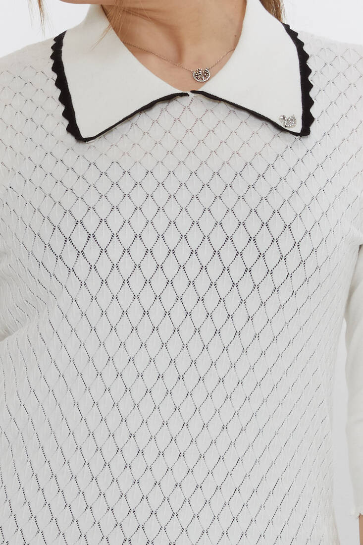 Women's Knitwear Patterned Ecru-Black - 31814 | KAZEE
