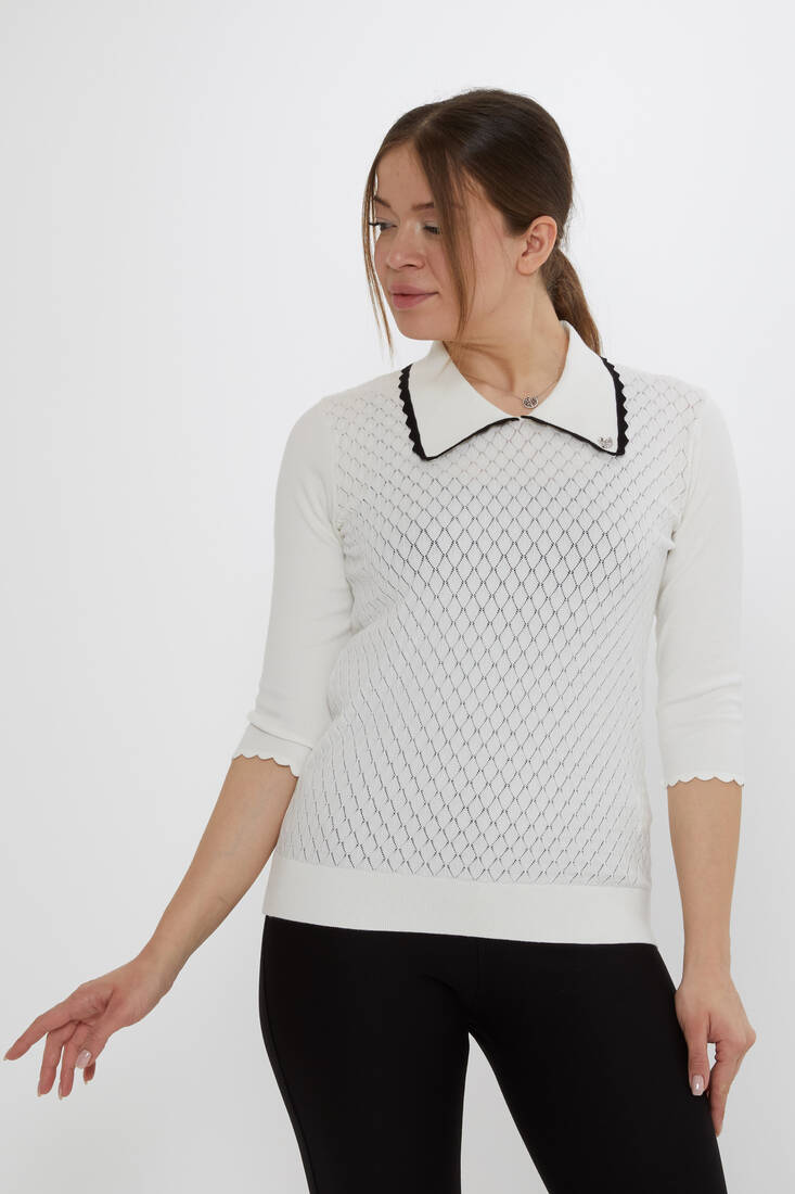 Women's Knitwear Patterned Ecru-Black - 31814 | KAZEE