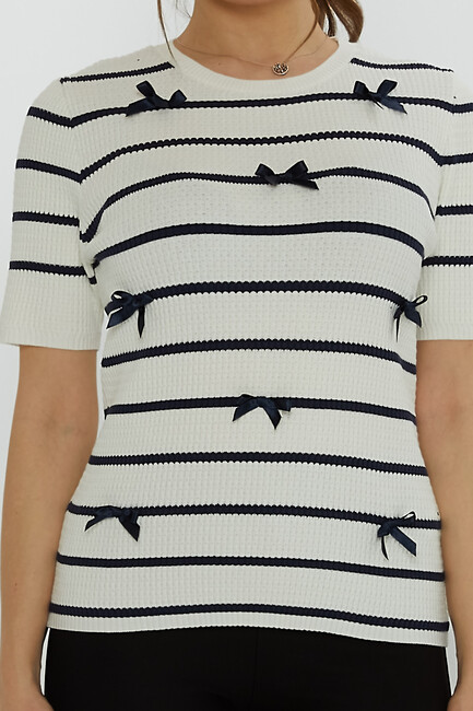 Women's Knitwear Crew Neck Ribbon Detail Ecru - 31776 | KAZEE - Thumbnail