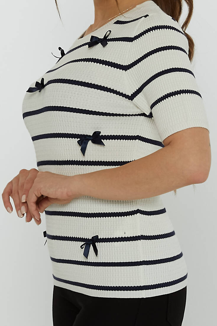 Women's Knitwear Crew Neck Ribbon Detail Ecru - 31776 | KAZEE