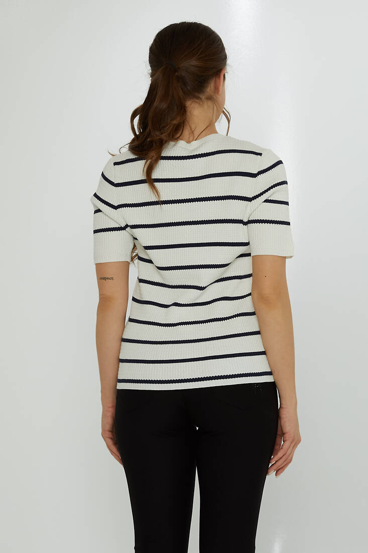 Women's Knitwear Crew Neck Ribbon Detail Ecru - 31776 | KAZEE