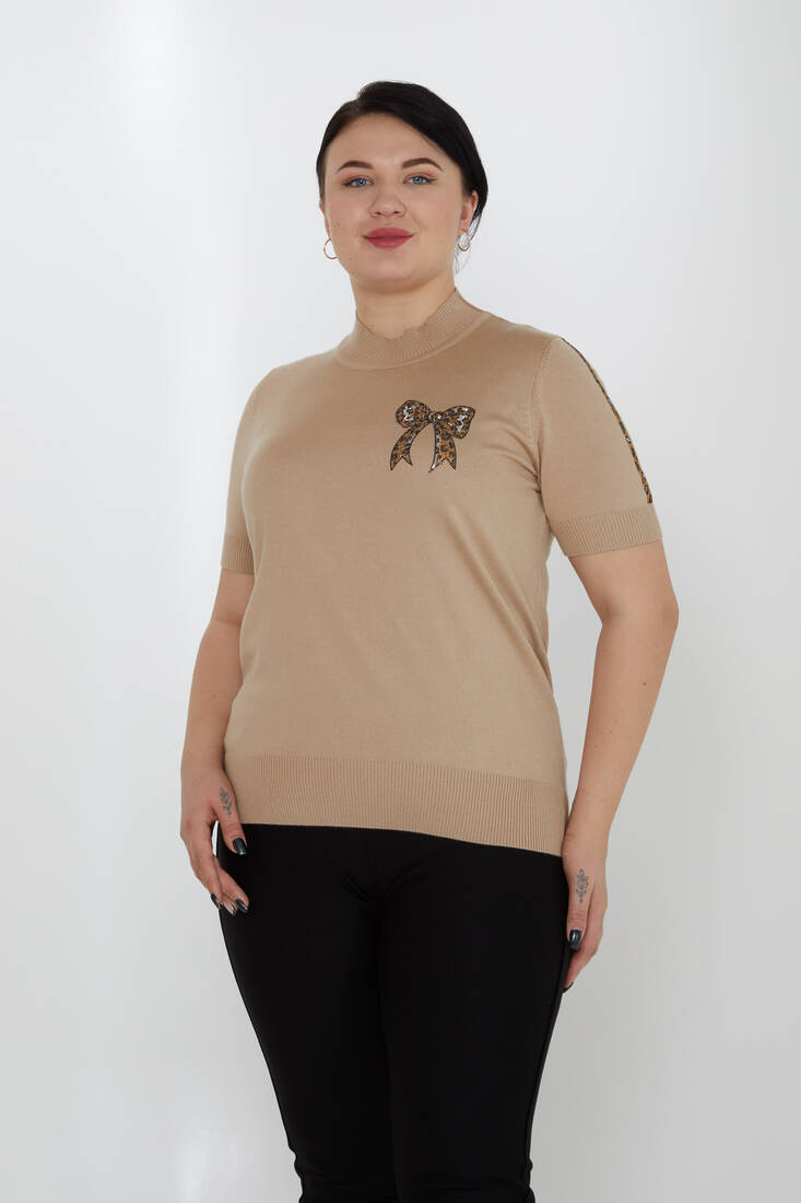 Women's Knitwear Ribbon Detailed Stoned Mink - 31549 | KAZEE