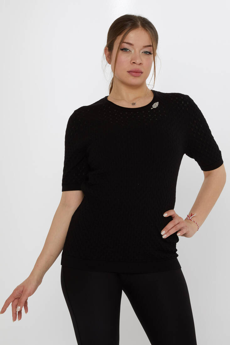 Women's Knitwear Self-Patterned Black - 31811 | KAZEE