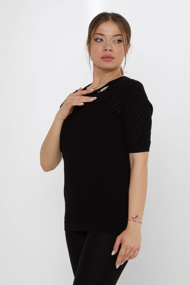 Women's Knitwear Self-Patterned Black - 31811 | KAZEE