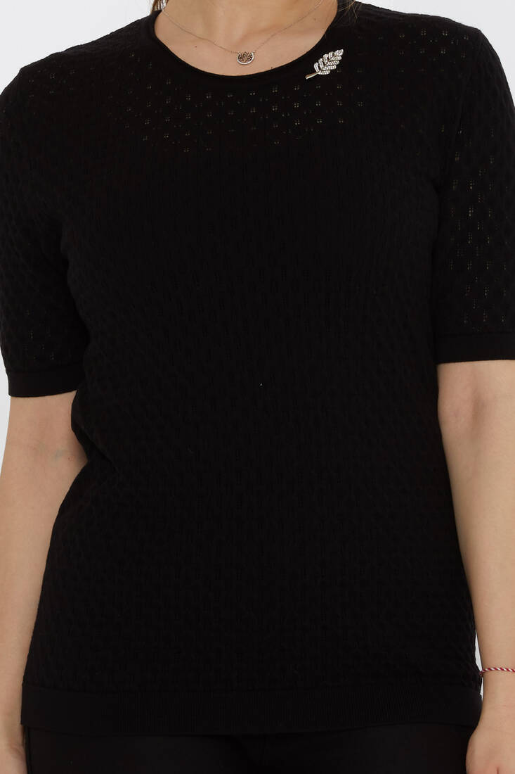 Women's Knitwear Self-Patterned Black - 31811 | KAZEE