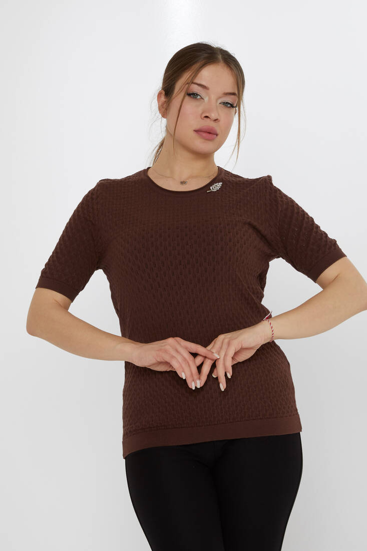 Women's Knitwear Self-Patterned Brown - 31811 | KAZEE