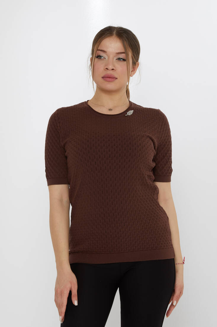Women's Knitwear Self-Patterned Brown - 31811 | KAZEE