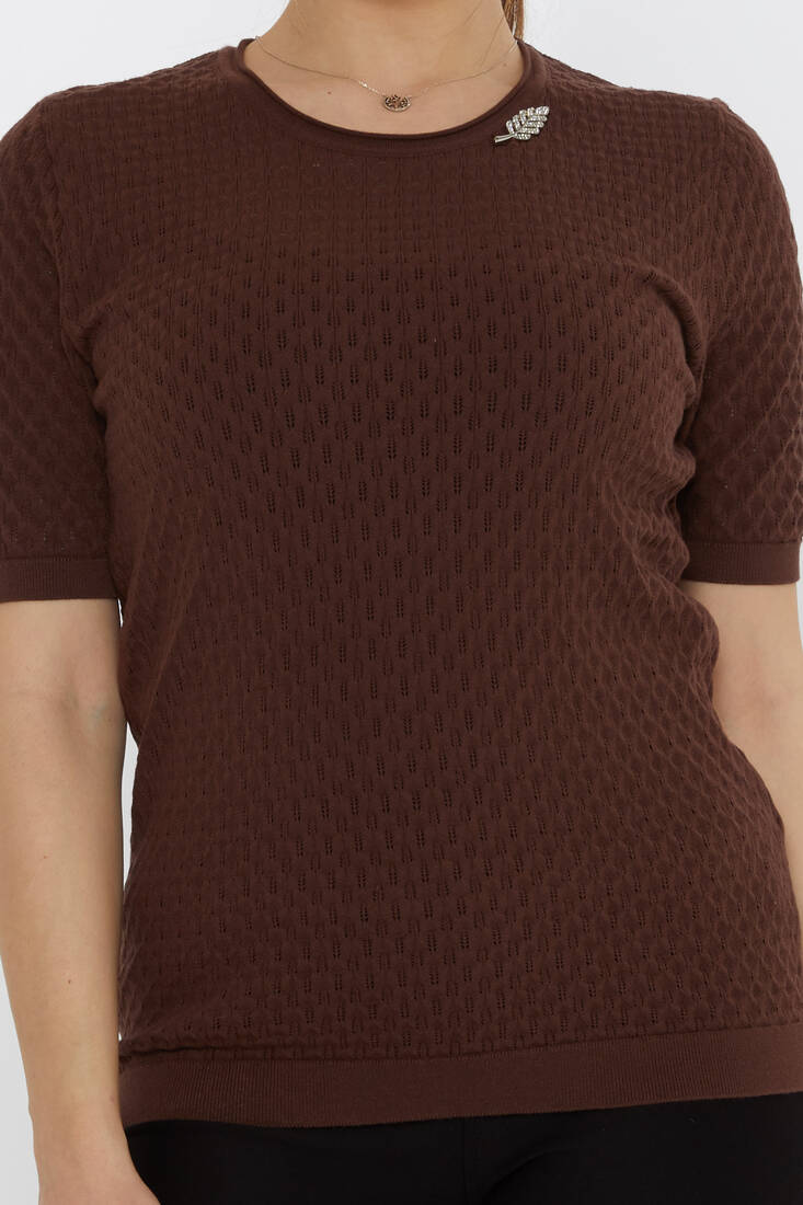 Women's Knitwear Self-Patterned Brown - 31811 | KAZEE