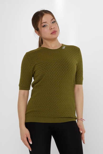 Women's Knitwear Self-Patterned Dark Green - 31811 | KAZEE - Thumbnail