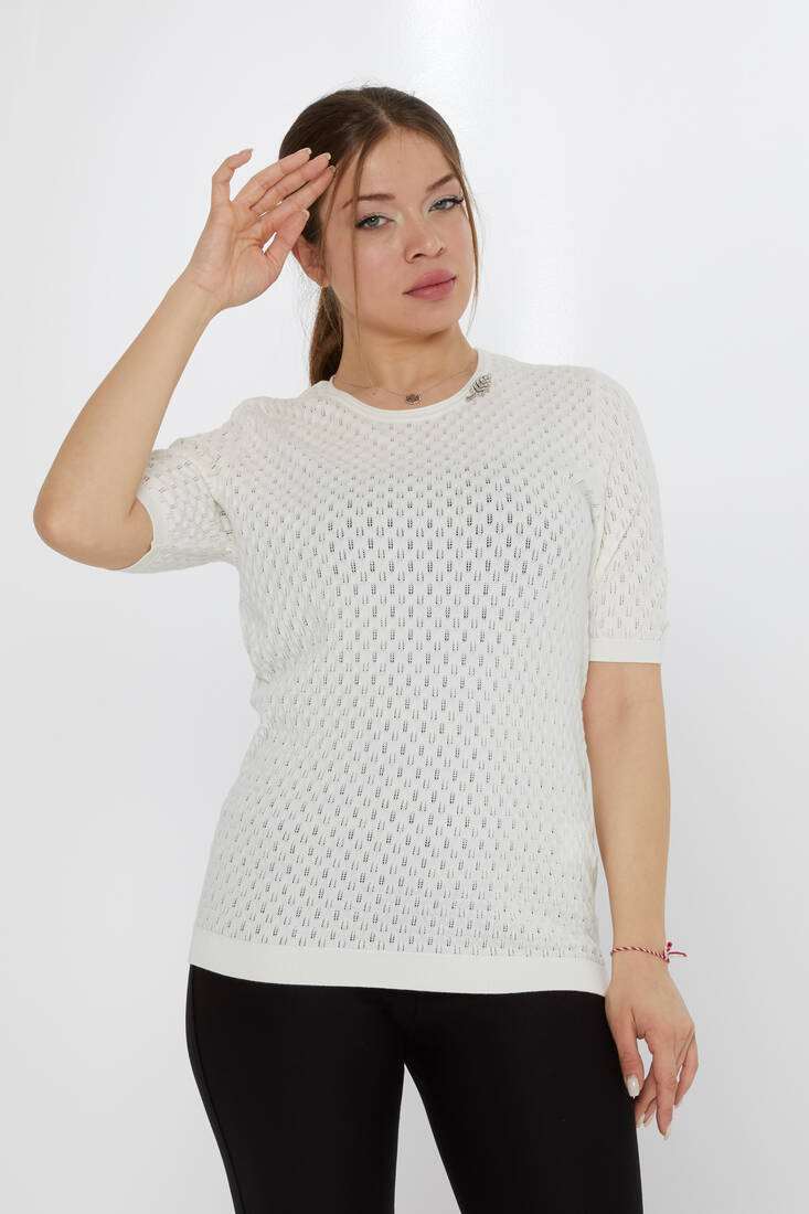 Women's Knitwear Self-Patterned Ecru - 31811 | KAZEE