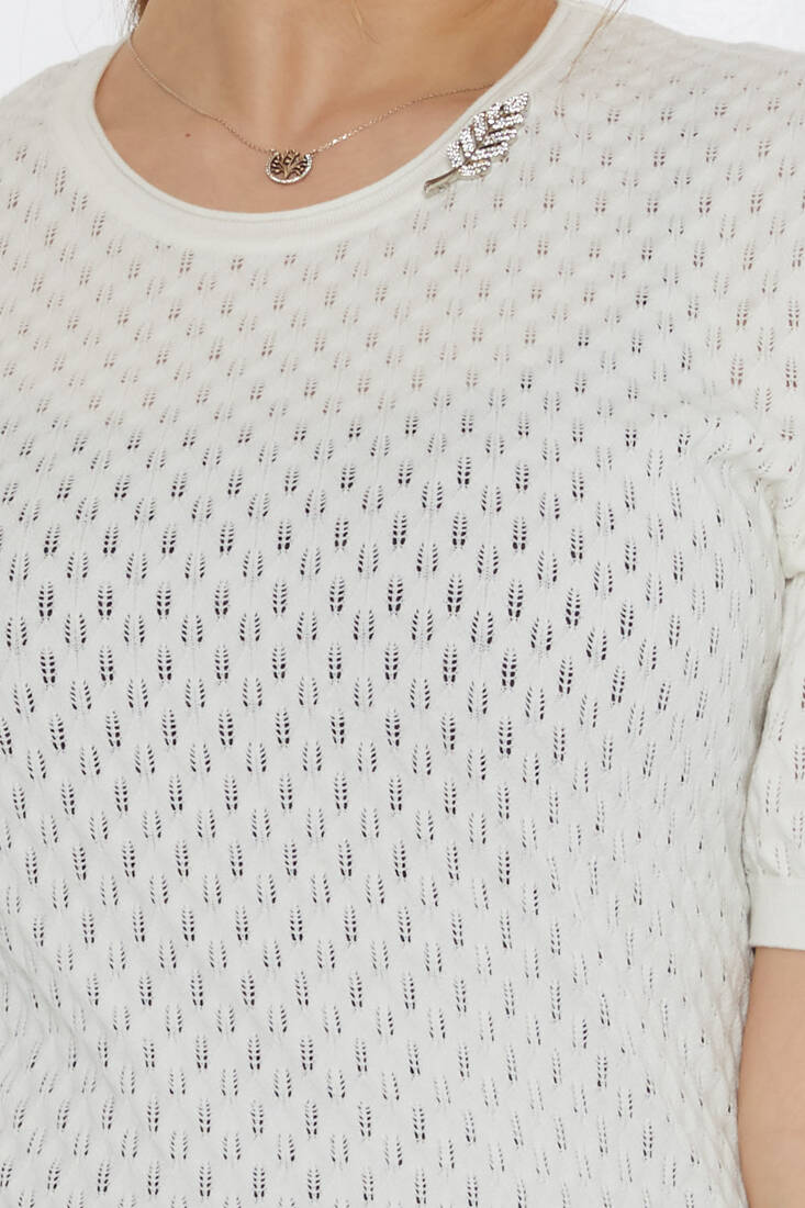 Women's Knitwear Self-Patterned Ecru - 31811 | KAZEE