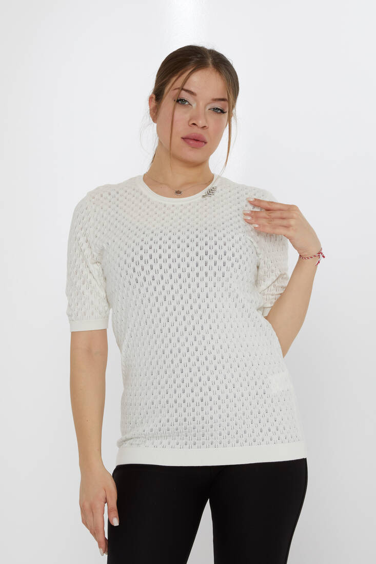 Women's Knitwear Self-Patterned Ecru - 31811 | KAZEE