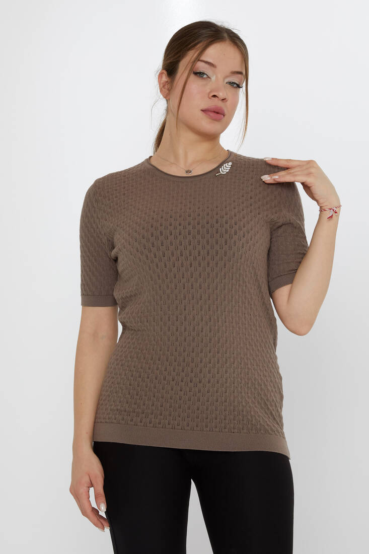 Women's Knitwear Self-Patterned Mink - 31811 | KAZEE