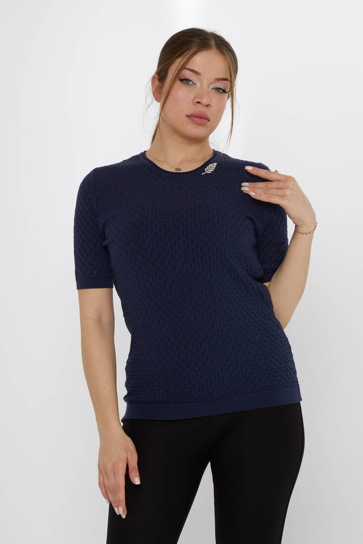Women's Knitwear Self-Patterned Navy Blue - 31811 | KAZEE