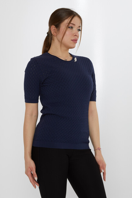 Women's Knitwear Self-Patterned Navy Blue - 31811 | KAZEE - Thumbnail