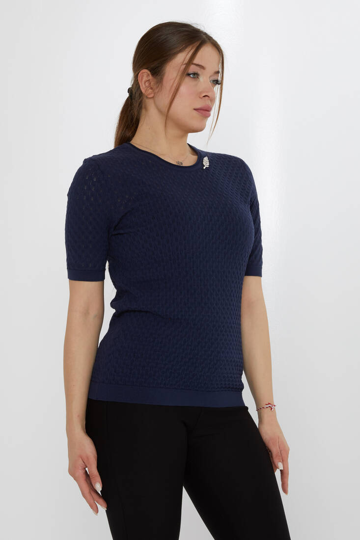 Women's Knitwear Self-Patterned Navy Blue - 31811 | KAZEE