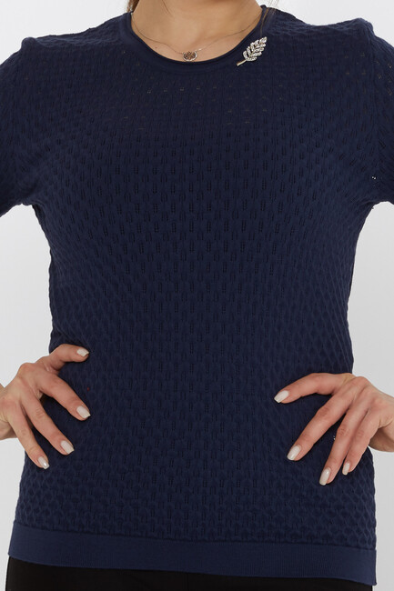 Women's Knitwear Self-Patterned Navy Blue - 31811 | KAZEE - Thumbnail