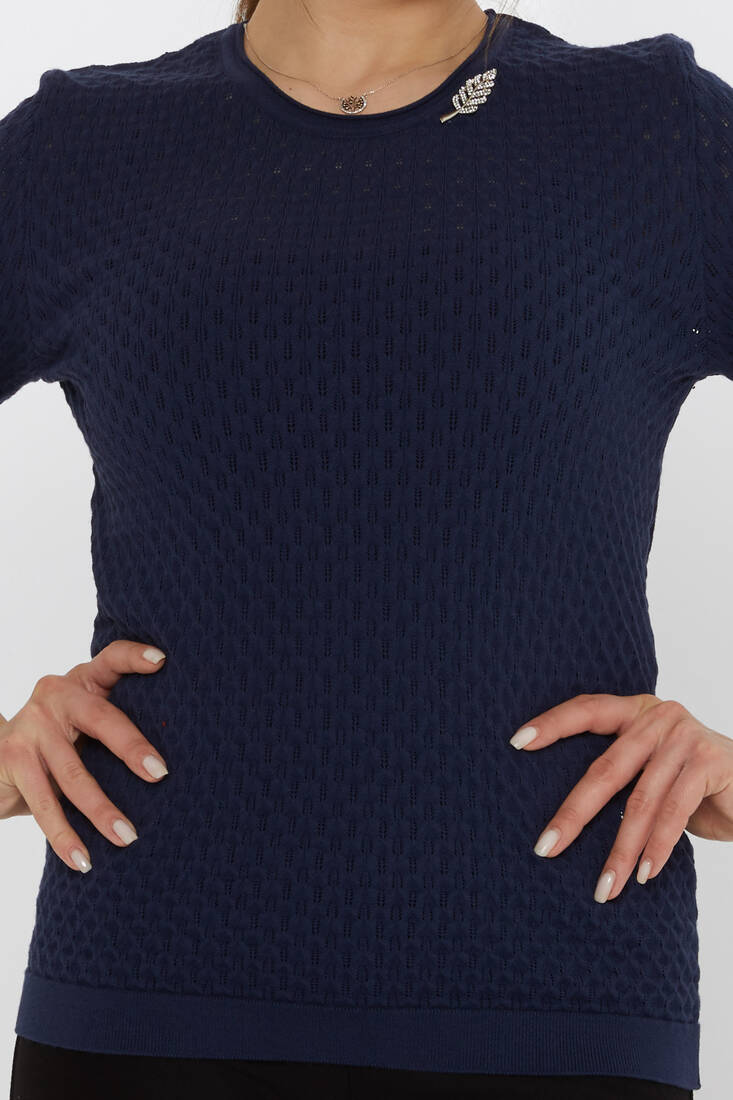 Women's Knitwear Self-Patterned Navy Blue - 31811 | KAZEE