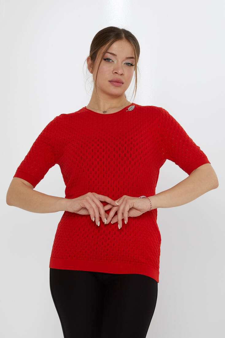 Women's Knitwear Self-Patterned Red - 31811 | KAZEE