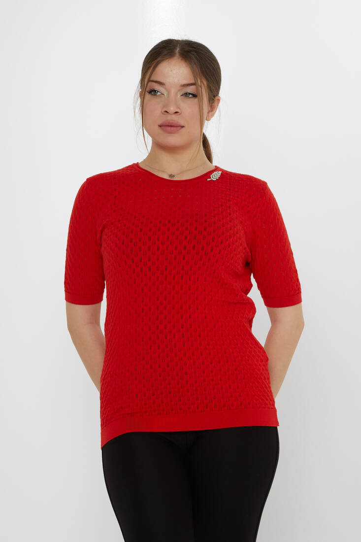 Women's Knitwear Self-Patterned Red - 31811 | KAZEE