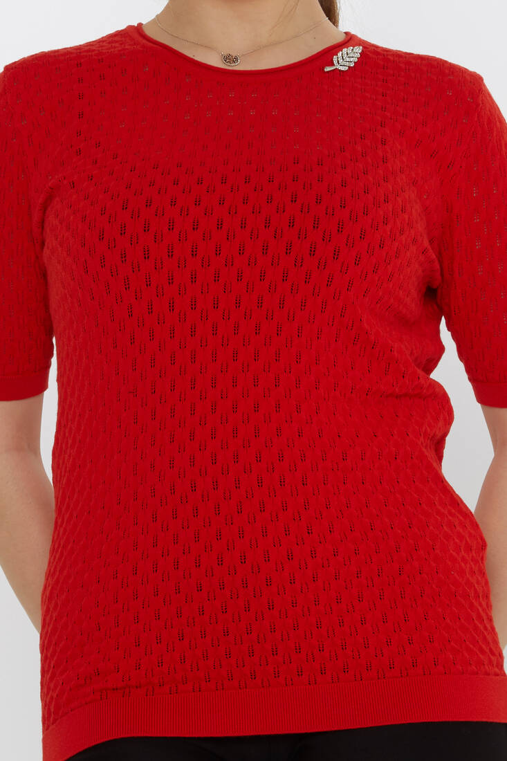 Women's Knitwear Self-Patterned Red - 31811 | KAZEE