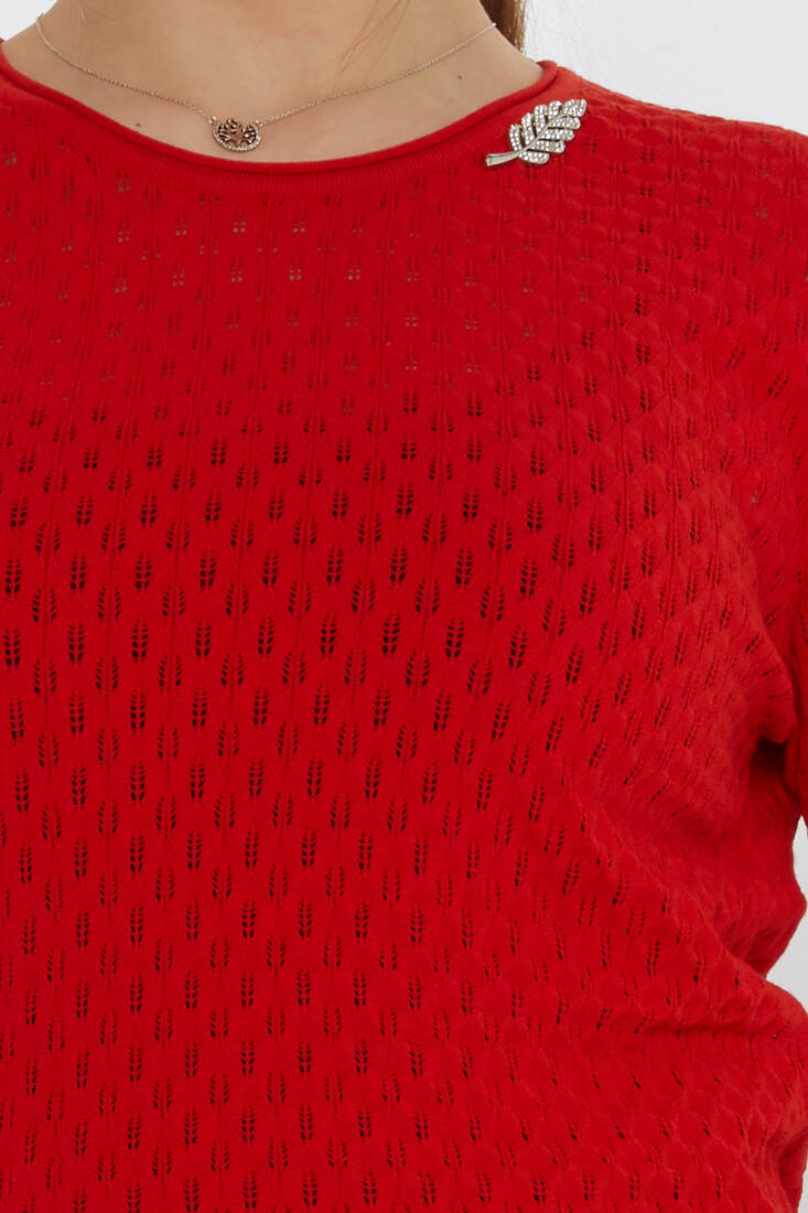 Women's Knitwear Self-Patterned Red - 31811 | KAZEE