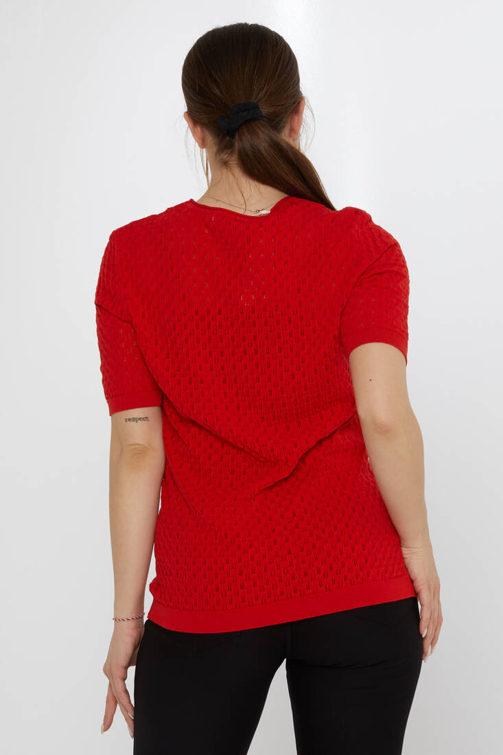 Women's Knitwear Self-Patterned Red - 31811 | KAZEE