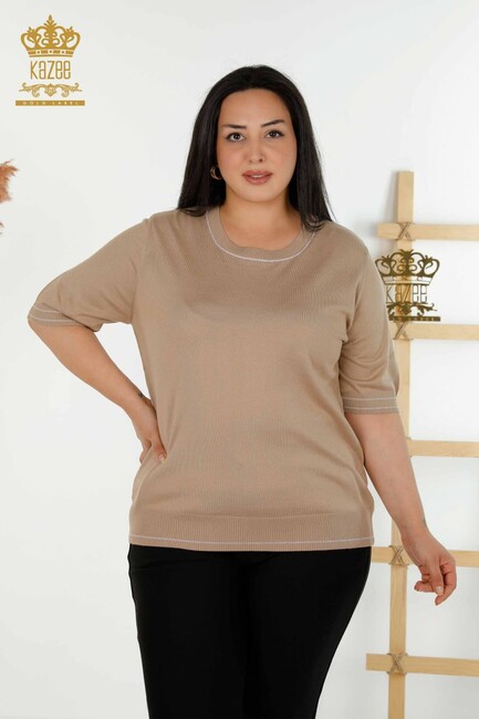 Women's Knitwear Short Sleeve Beige - 30407 | KAZEE - Thumbnail