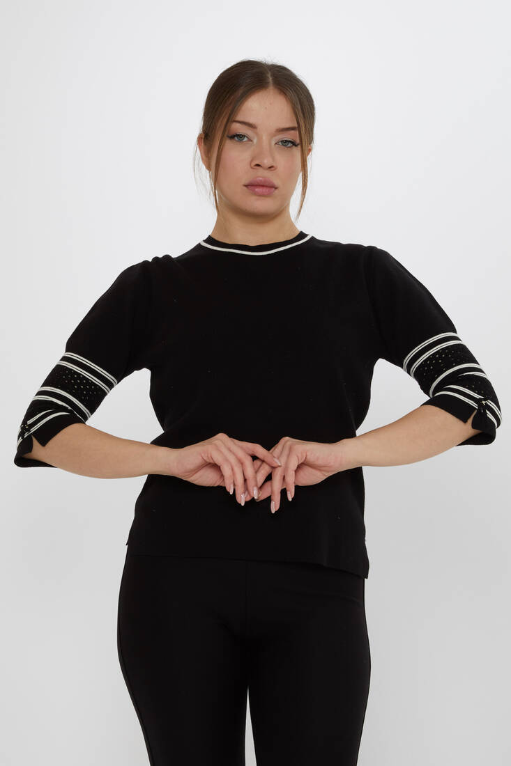 Women's Knitwear Sleeve Detail Black - 31316 | KAZEE
