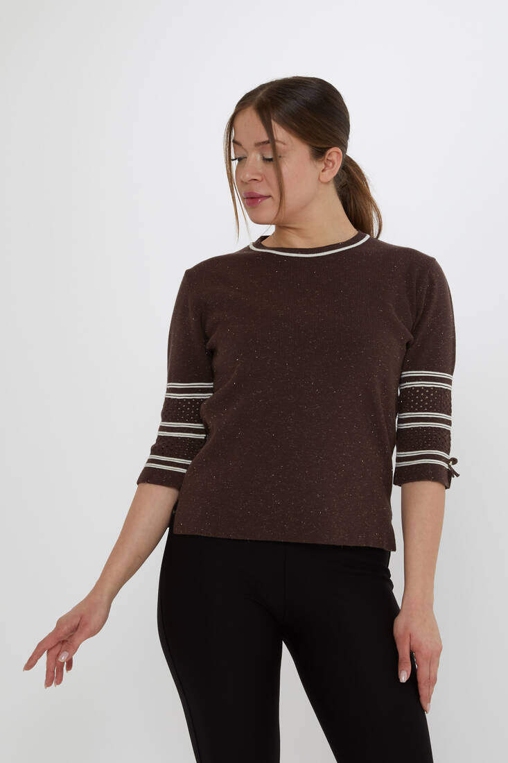 Women's Knitwear Sleeve Detail Brown - 31316 | KAZEE