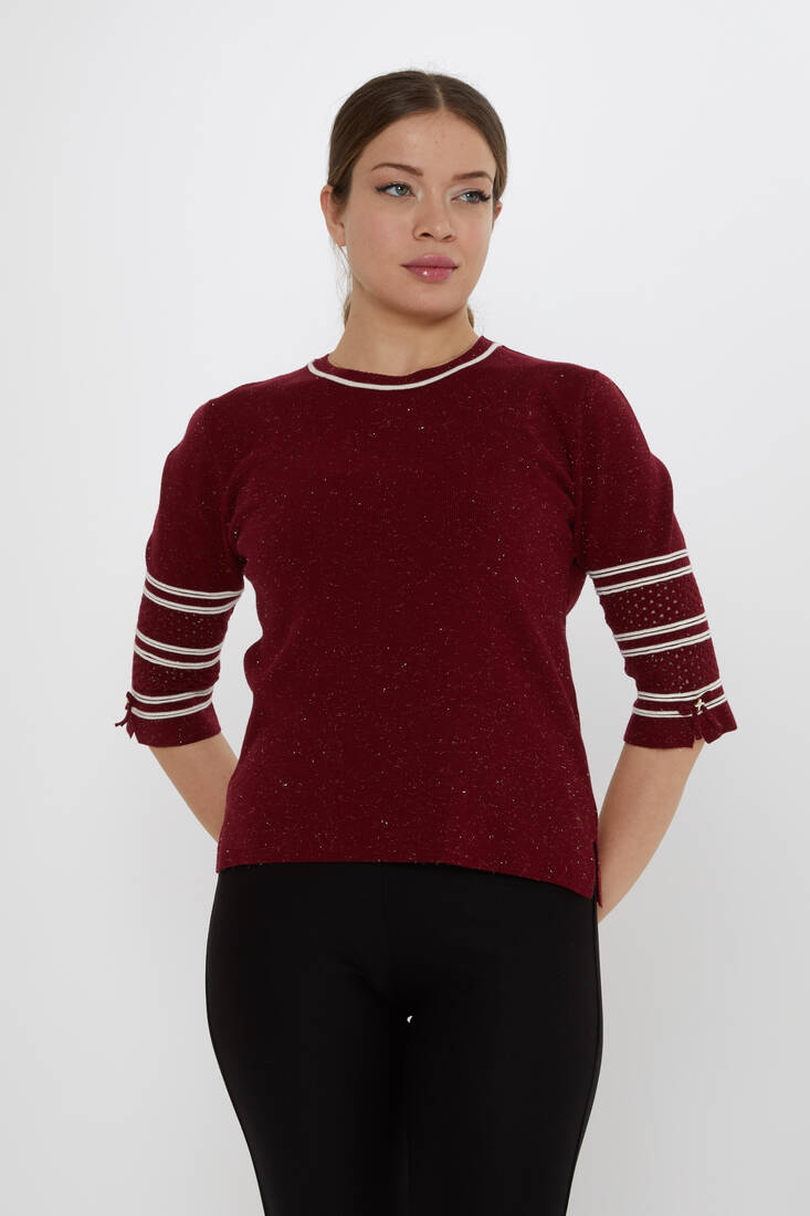 Women's Knitwear Sleeve Detail Claret Red - 31316 | KAZEE