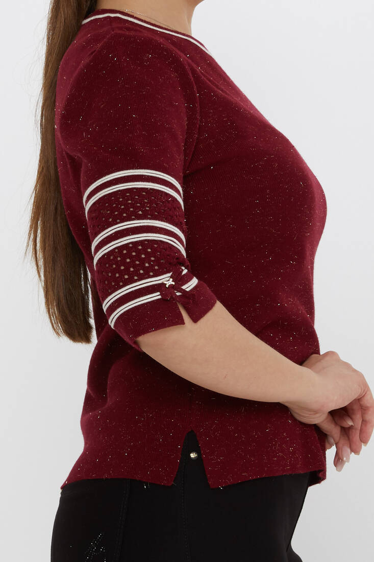Women's Knitwear Sleeve Detail Claret Red - 31316 | KAZEE