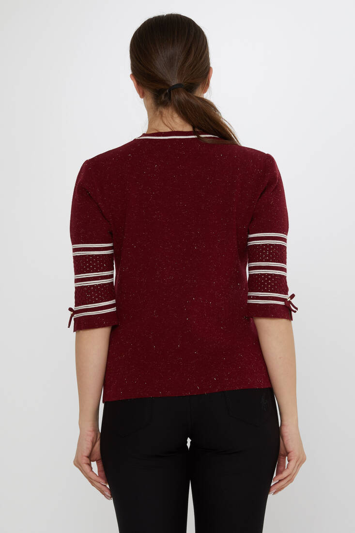 Women's Knitwear Sleeve Detail Claret Red - 31316 | KAZEE