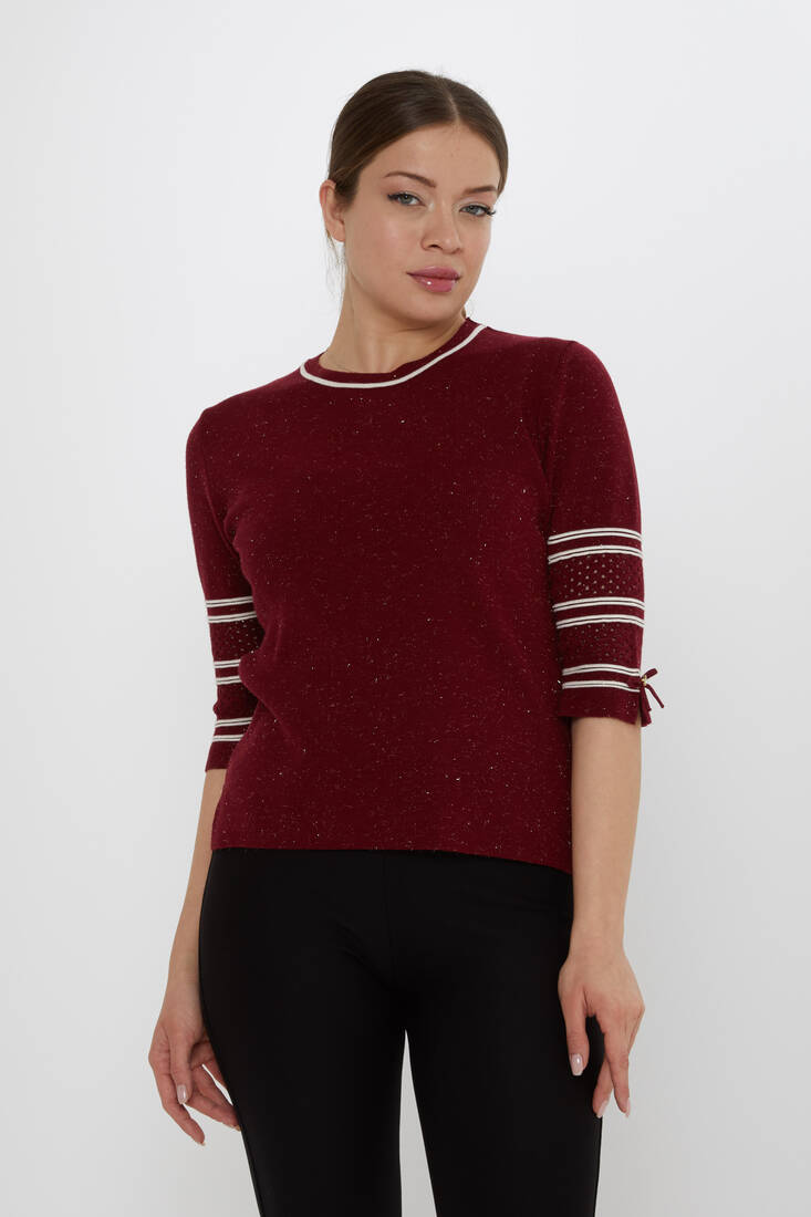 Women's Knitwear Sleeve Detail Claret Red - 31316 | KAZEE