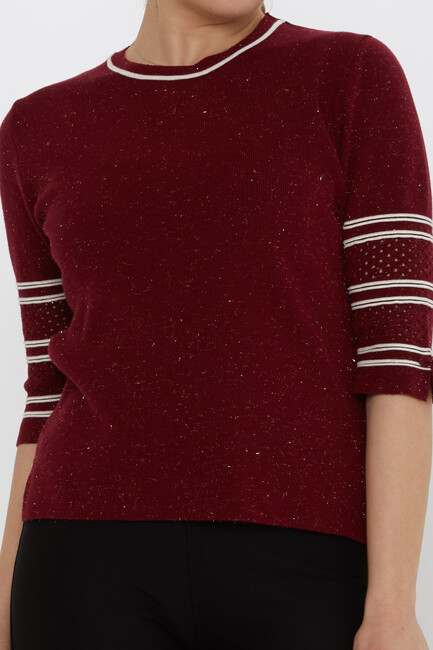 Women's Knitwear Sleeve Detail Claret Red - 31316 | KAZEE - Thumbnail