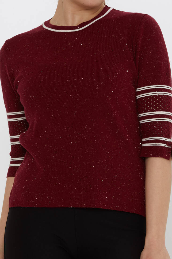 Women's Knitwear Sleeve Detail Claret Red - 31316 | KAZEE