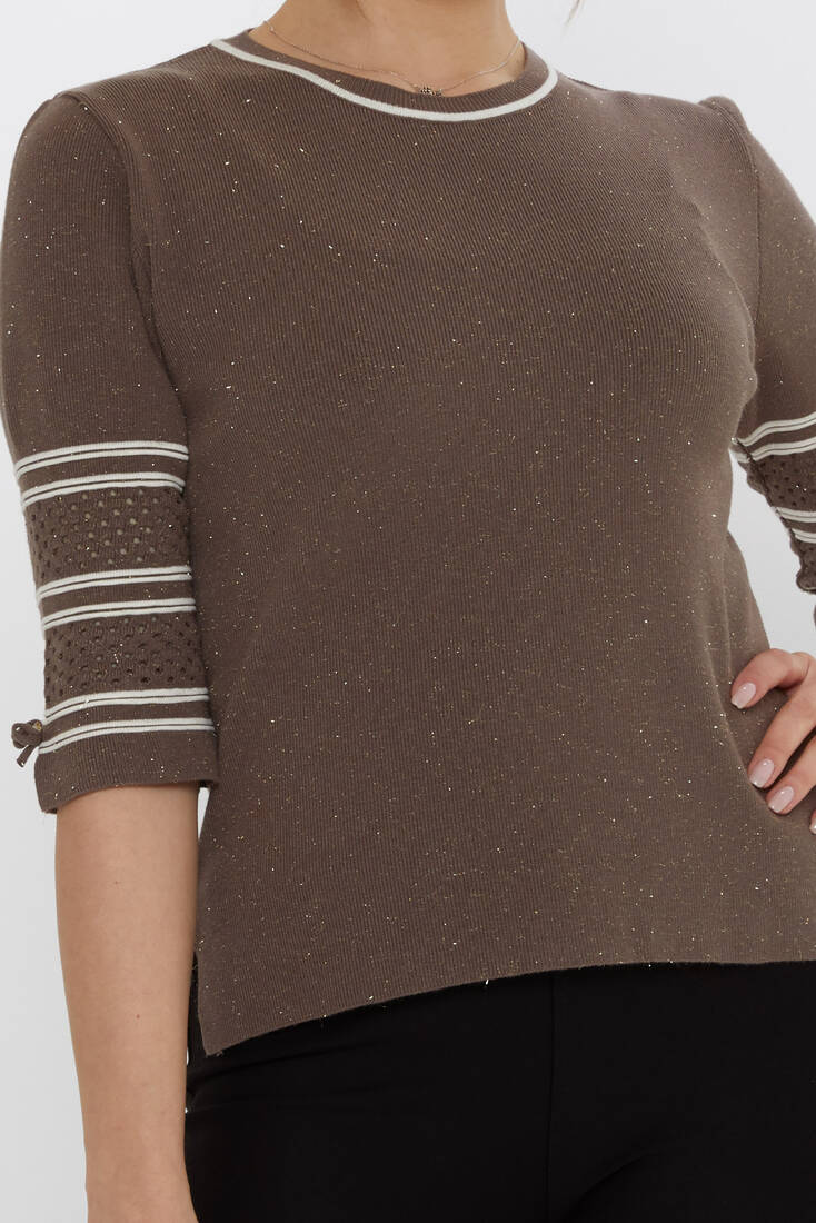 Women's Knitwear Sleeve Detail Dark Mink - 31316 | KAZEE