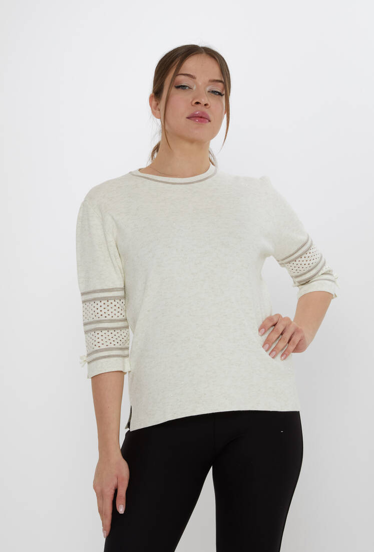 Women's Knitwear Sleeve Detail Ecru - 31316 | KAZEE
