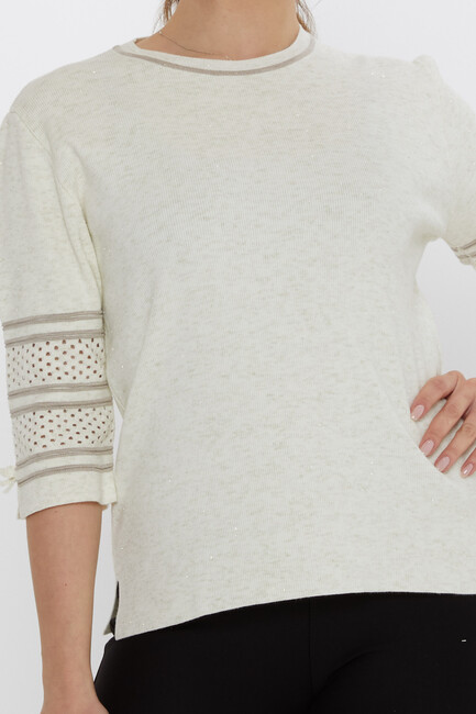 Women's Knitwear Sleeve Detail Ecru - 31316 | KAZEE - Thumbnail