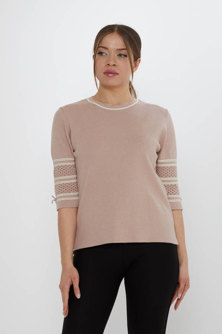 Women's Knitwear Sleeve Detail Powder - 31316 | KAZEE