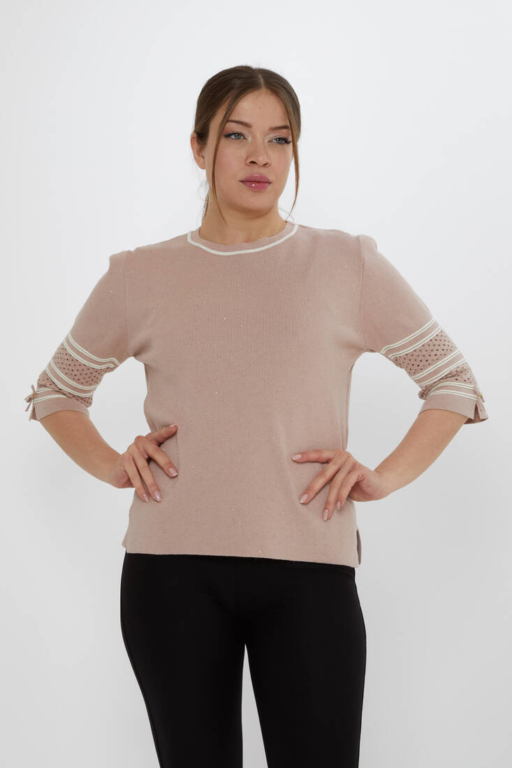 Women's Knitwear Sleeve Detail Powder - 31316 | KAZEE