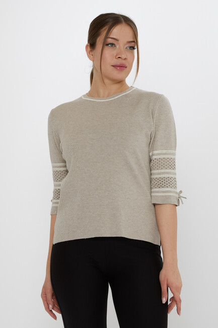 Women's Knitwear Sleeve Detailed Mink - 31316 | KAZEE - Thumbnail
