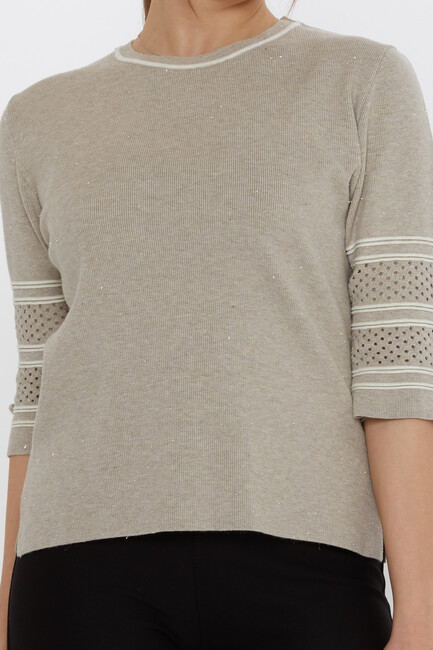 Women's Knitwear Sleeve Detailed Mink - 31316 | KAZEE - Thumbnail