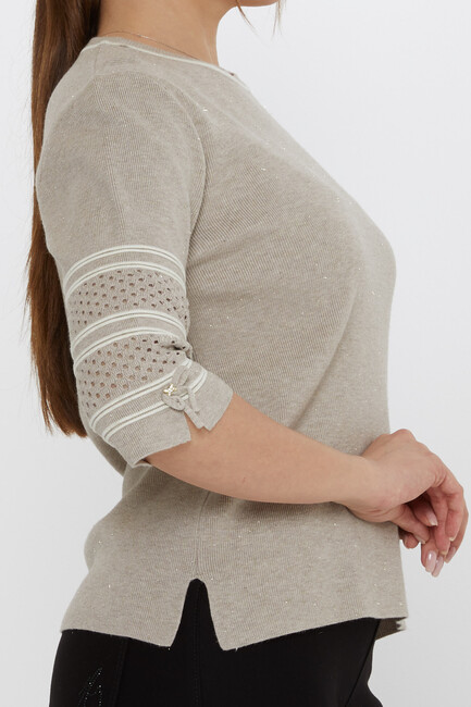 Women's Knitwear Sleeve Detailed Mink - 31316 | KAZEE - Thumbnail