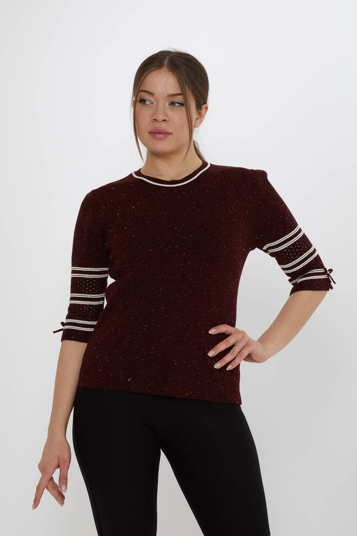 Women's Knitwear Sleeve Detailed Plum - 31316 | KAZEE