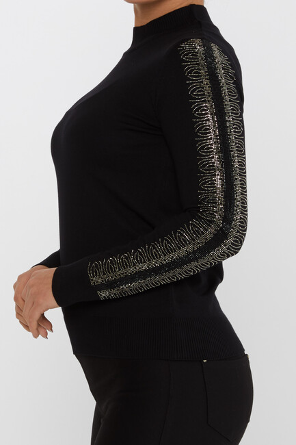 Women's Knitwear Sleeves Stone Detailed Black - 30564 | KAZEE - Thumbnail