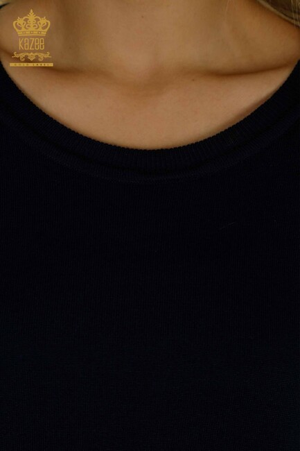 Women's Knitwear Sleeves Stone Detailed Navy Blue - 30591 | KAZEE - Thumbnail